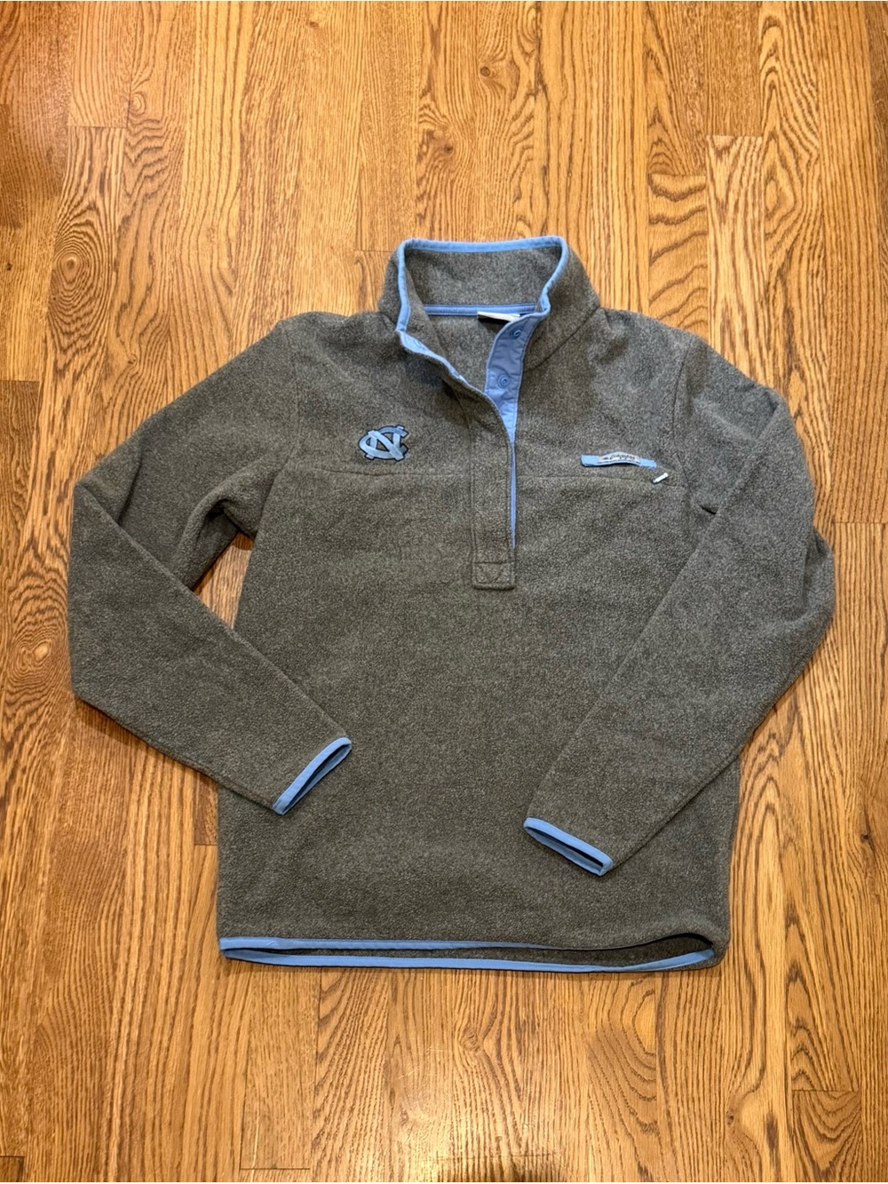 UNC Chapel Hill Carolina Columbia Gray Quarter-Zip Fleece with Light Blue Trim
